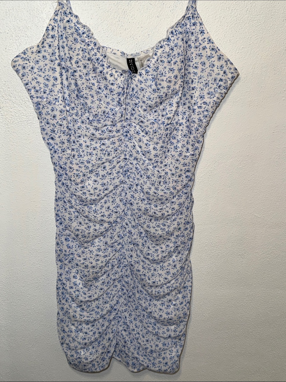 H&M Floral Ruched Slip Dress in Light Blue